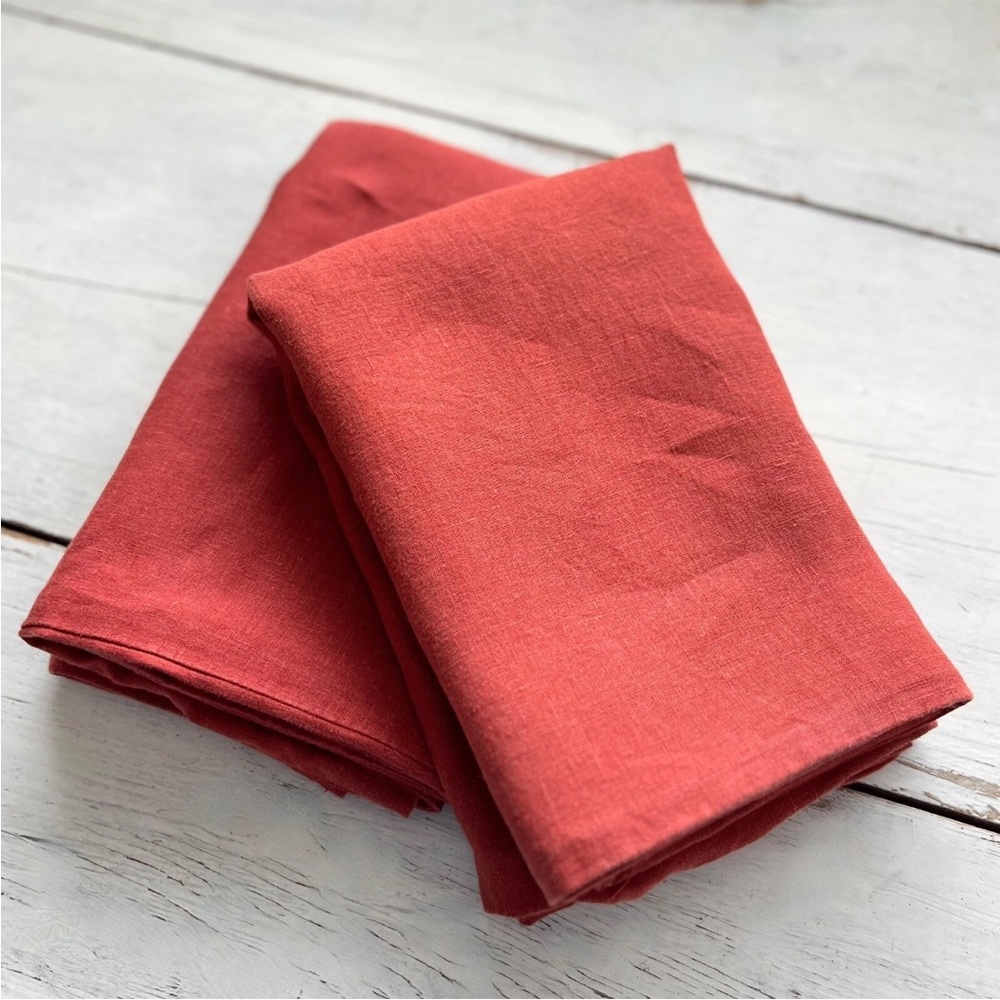 2 RARE West Elm European Flax Linen Shams KING Burnt Red Clay Brick Quiet Luxury